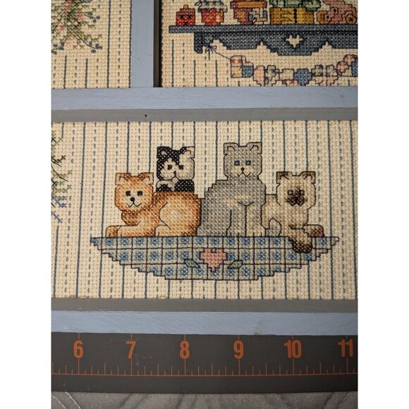 Country Welcome Needlepoint Wall Art with Cats in Light Blue Frame - Picture 4 of 7